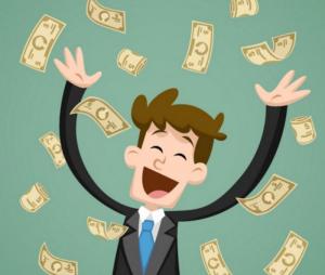 personnage heureux billets illustration casino en ligne